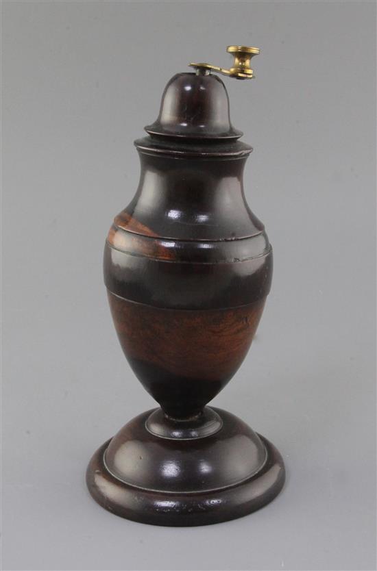 A George III lignum vitae coffee mill, 10in.